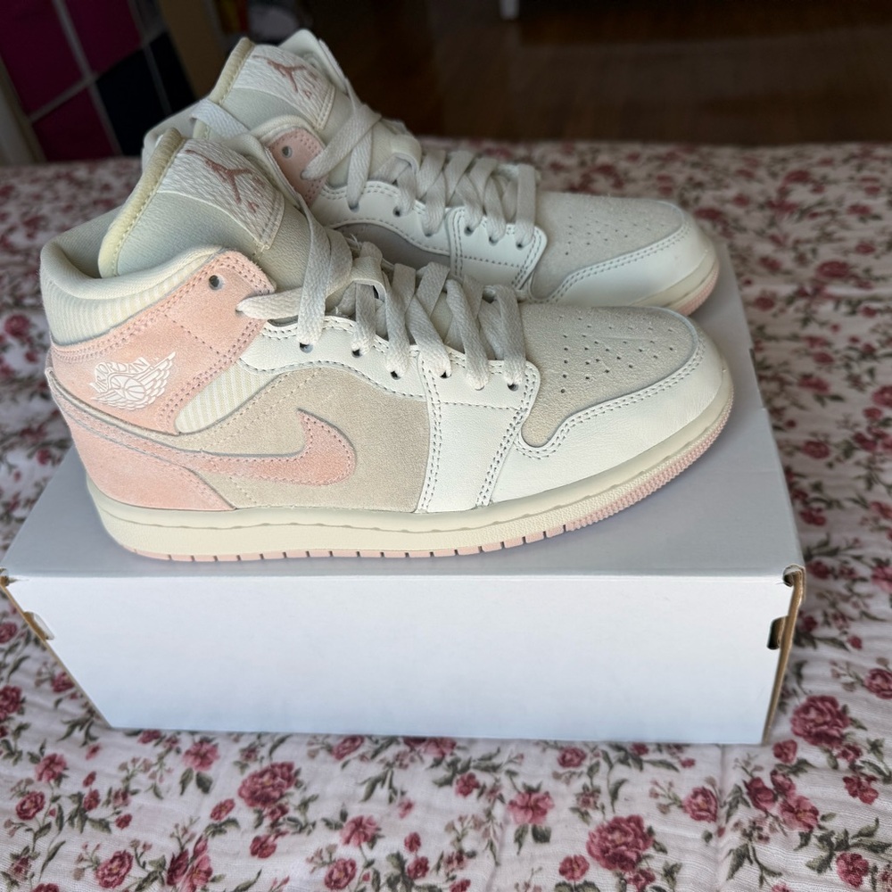 Nike Women's Air Jordan 1 Mid Coconut Milk/Legend Pink-Sail Sneakers